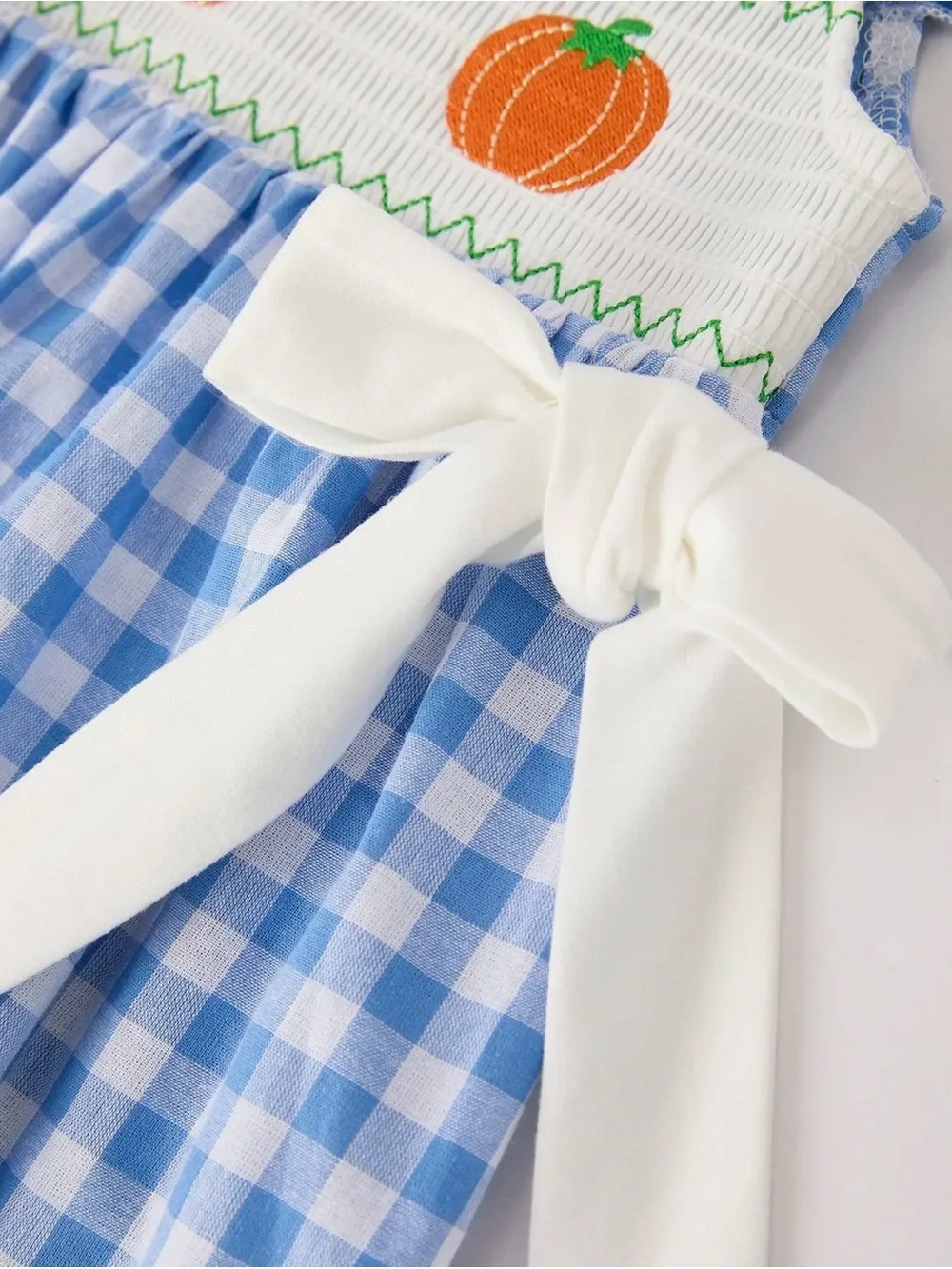 Rylee Faith Fall Thanksgiving Blue Pumpkin Smocked Embroidery Baby Girl Dress 6T